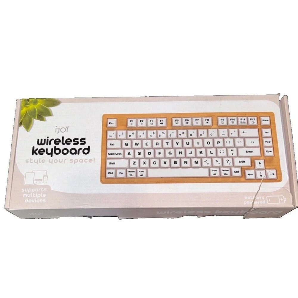 iJoy Wireless Keyboard Wood Style 82-Key USB 2.0 Multi-Device Open Box